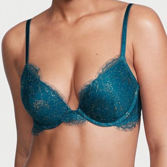 •NWT Victoria’s Secret Blue Sapphire Lace Shimmer Push Up Bra | 38DD - Picture 5 of 7